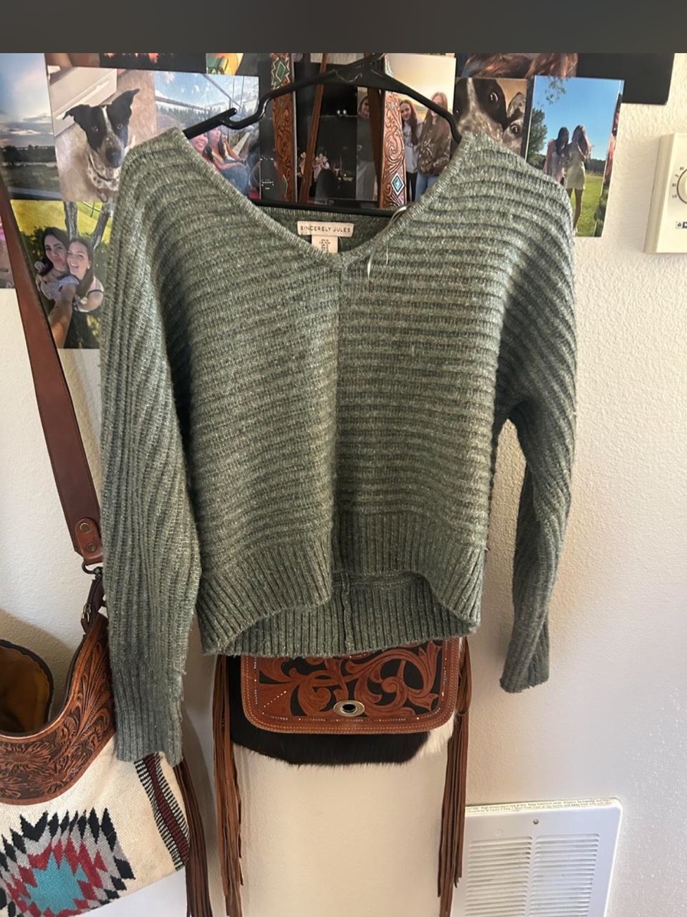 Sincerely Jules Olive Ribbed V-Neck Sweater